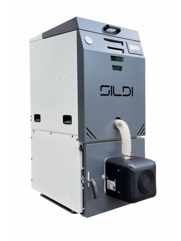 SILDI OnTop sērija 12-30 kW, ar automātisko degļa attīrīšanas sistēmu un iebūvētu granulu tvertni.